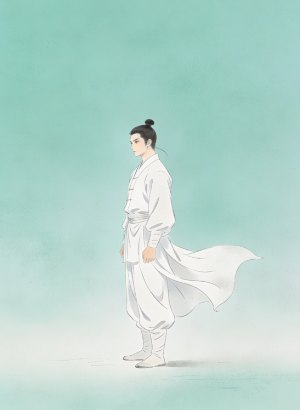 kung fu practitioner in white robe standing in side profile